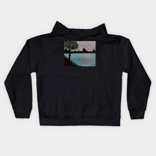 Sunset lake at the mountain bluffs; Kids Hoodie